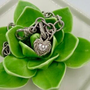 Judith Ripka Sterling Silver Bracelet w/ Diamonique Heart Charm NIB